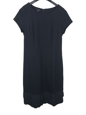 Talbots Ponte Stretch Black Plisse Tiered Pleated Hem Dress Size 10